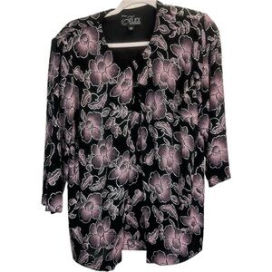 Alex Evenings glitter floral twin set sleeveless tank top &  Open Front Jacket